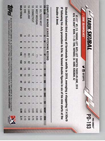2020 Topps Pro Debütáló PD-193 Tarik Skubal RC Újonc Erie SeaWolves Baseball Trading Card